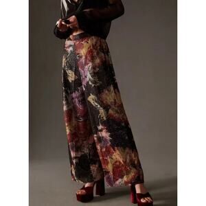 Ranna Gill Women's Floral Printed Sequin Wide Leg Pull On Pants, Size S,Like New